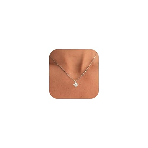 Dainty Gold Necklaces for Women Trendy Non Tarnish 14K Gold Plated Cubic Zirconia Necklace Layered Simple Cute Four Leaf Clover Choker Jewelry Birthday Gifts - color: Silver, style: Box CZ
