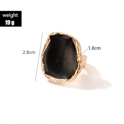 Chunky Gold and Black Two-tone Enamel Drip Band Rings Set for Women, Vintage Statement Large Crystal CZ Ring Big Party Prom Jewelry Gift Accessories - color: 1PCS Black