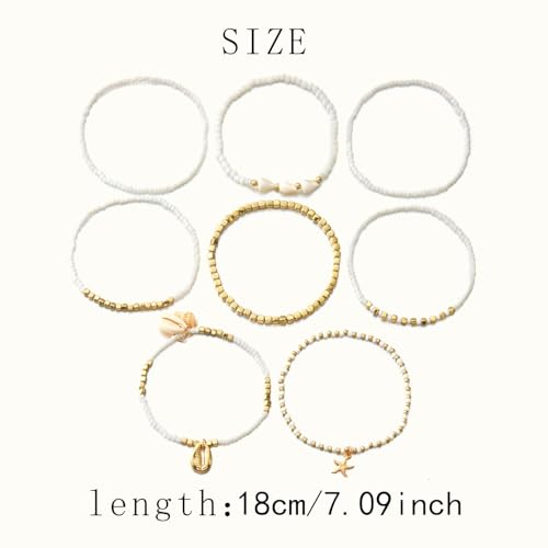 Waeceip Beach Ankle Bracelets For Women Summer Boho Anklets For Women Seashell Beaded Anklets Summer Jewelry Beach Vacation Accessories - color: beach bead with 8
