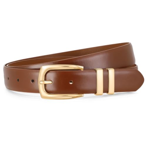 WHIPPY Women's Leather Belts for Jeans Pants Fashion Ladies Belt Gold Buckle Belts for Women - color: 2-brown, size: Fits Waist Size 35"-39"