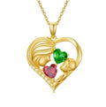 Mothers Day Gifts 14K Yellow Gold Mother Daughter Heart Pendant Necklace with 12 Months Birthstone Birthday Gifts for Mom Anniversarry Jewelry for Mom Wife Girlfriend - color: 01-05-Jan-May Birthstone
