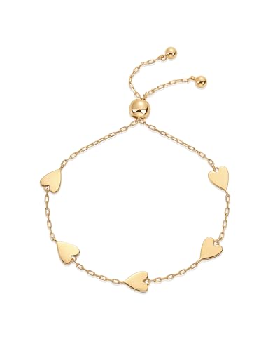 PAVOI 14K Gold Plated Matching Heart Charms Solitaire Bracelet Set for Women | Adjustable Valentines Day Love Friendship Two Bracelet Pack - style: Hearts