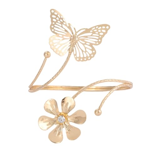 Gold Arm Cuff Bracelet Adjustable Upper Arm Cuff Bangle Butterfly Flower Bracelet Summer Beach Essentials Jewelry for Wome - style: flower+butterfly