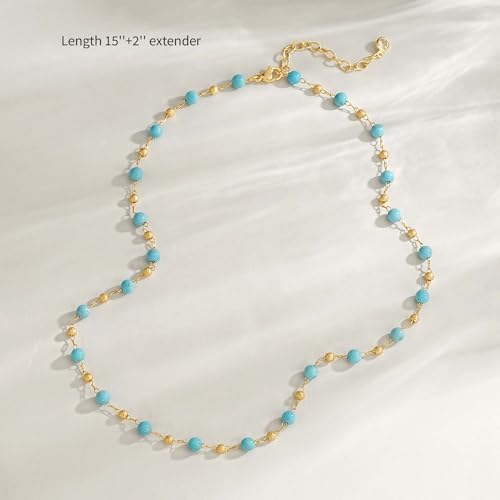 Created Turquoise Necklace for Women 14K Gold Plated Beaded Heart Choker Boho Necklaces Handmade Beach Summer Everyday Western Jewelry Gifts - color: Gold Chain, style: Two-Toned Beaded