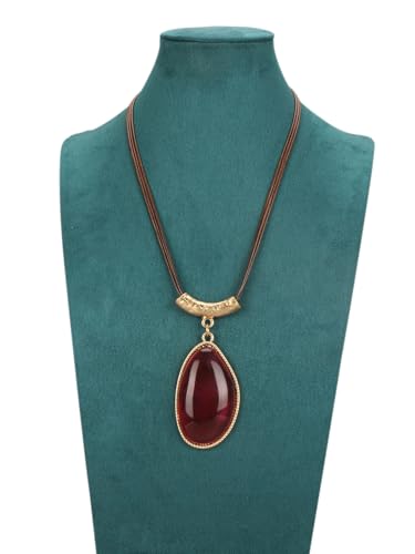 Leather Necklace for Women Large Pendant Hippie Choker Necklace Vintage Sweater Necklace Chunky Boho Necklaces for Women - style: Long Pendant Necklace Boho