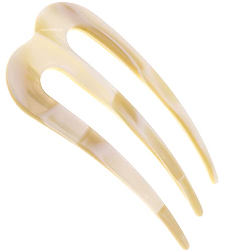 Camila Paris CP2973 French Twist Stick Clip Pins, White, Wavy Hair Pin 3-Prong Hair Fork for Girls Spiral Updo Chignon Bun Holder, Flexible and Styling Hair Accessories for Women, Handmade in France - color: 3-Prong White