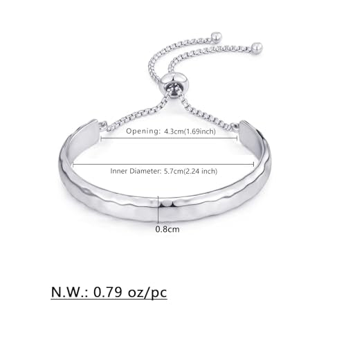 WOWORAMA Adjustable Slider Bracelets for Women Bar Friendship Bangle Bracelet for Women Gold/White Gold/Rose Gold Bolo Bracelet - color: Hammered Bar-White Gold