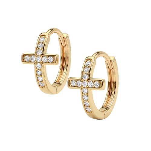 MEVECCO Cross Hoop Earrings 14K Gold Plated Dainty Minimalist Simple Small Faith Cross Huggie Earrings For Women Symbol of Protection Faith Jewelry Gift - style: White-Cross