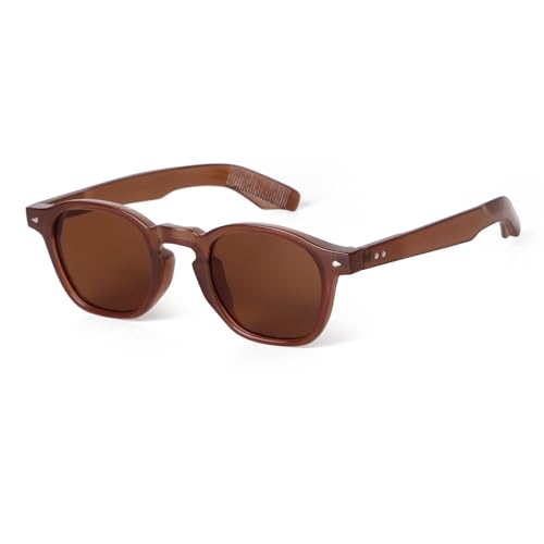 SORVINO Retro Round Sunglasses for Men Women Vintage Unisex Stylish Small Circle Tinted Sun Glasses 46mm - color: Brown
