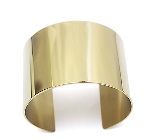 Stainless Steel Smooth Polished Open Cuff Bangle Bracelet for Women Lady Girls Gift - color: flat gold 18k