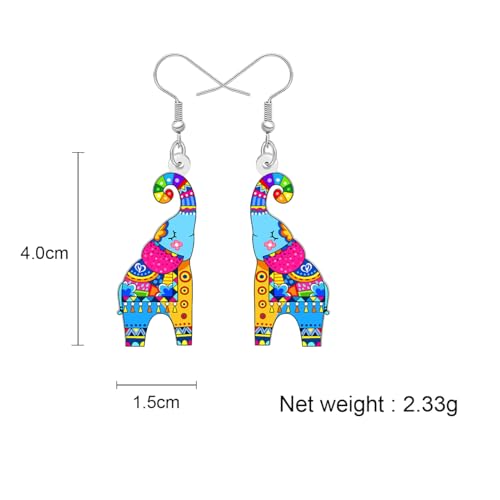 BONSNY Colorful Acrylic Elephant Dangle Earrings Bohemian Tribal Floral Design Boho Jewelry Gifts for Women Funny Novelty Hypoallergenic Spring Summer Gifts Accessories - color: Muiti