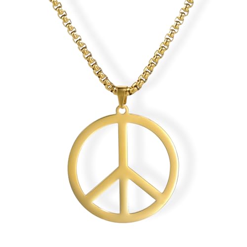 LIKGREAT Peace Necklace Peace Sign Symbol Pendant Necklace Box Chain Necklace for Women Men - color: gold