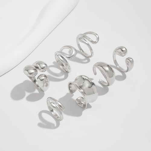 Chunky Gold Rings for Women Non Tarnish Silver Chunky Rings Set Adjustable Thick Statement Ring Gold Stackable Ring for Women Trendy Fashion Silver Jewelry - style: Style6