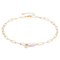Aobei Pearl 18K Gold Plated Paperclip Chain Choker Satellite Chain Freshwater Cultured Biwa Pearl Pendant Necklace Dainty Turquoise Jewelry for Women - color: Pearl Chain Choker