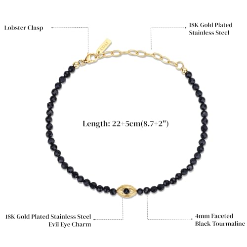 COAI Evil Eye Anklet for Women, Summer Waterproof Anklet for Women Lapis Lazuli Moonstone Black Tourmaline Ankle Bracelet - style: Black Tourmaline