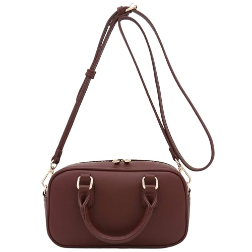 FashionPuzzle Mini PU Leather Satchel Purse Top Handle Crossbody Bag - color: Coffee