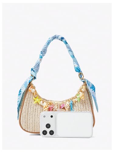 MakeMeChic Women's Straw Beach Purse Seashell Beaded Shoulder Handbags Summer Vacation Bags - color: Multicolor F