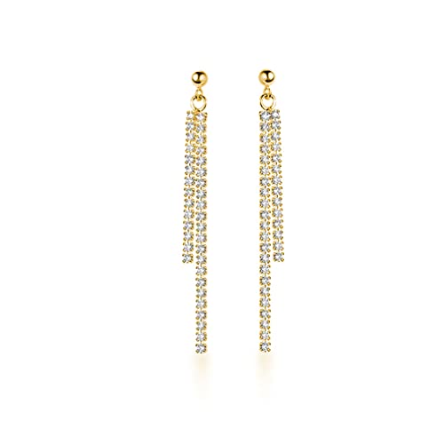 SLUYNZ 925 Sterling Silver Simulated Diamond Drop Earrings Linear Dangle Earrings for Women Teens Eelgant Wedding Bridal Prom Earrings Dainty CZ Long Dangling Earrings Tassel 4.5 cm/7.5 cm - color: B-Yellow-4.5cm