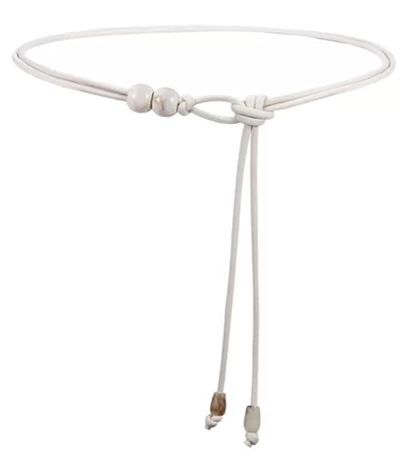 Womens Faux PU Leather Bead Rope Skinny Tie Belts for Skirt Dresses Jeans Pants Thin Dress Waist Belt - color: Beige