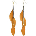 coadipress Boho Piercing Tassel Feather Long Chain Earrings Retro Lightweight Native Feather Dangle Drop Earrings for Women Bohemian Handmade Natural Feathers Earring Jewelry - color: Khaki