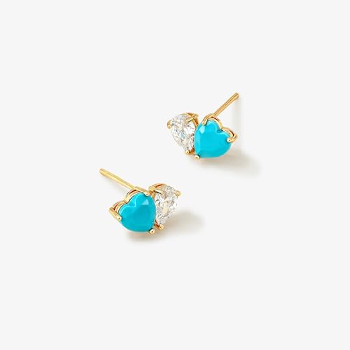 Turquoise Stud Earrings for Women, 14K Gold Plated Created Gemstone Minimal Design Everyday Boho Jewelry Gifts - style: Heart Teardrop