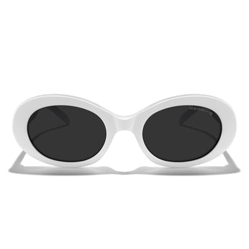 MERRY'S Modern Oval Round Acetate Sunglasses for Women UV400 Polarized Sunglasses S6191 - color: White Frame/Black Lens