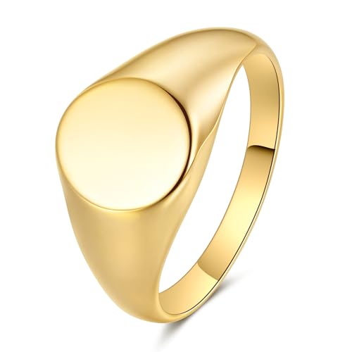 YeGieonr Non Tarnish Gold Rings for Women, Waterproof Gold Signet Ring, 18K Gold Plated Stackable Rings for Everyday Wear - color: Oval