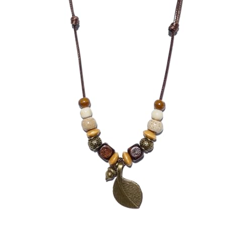 Boho Style Colorful Ceramic Bead Strand Necklace Adjustable Bohemian Jewelry Gift for Women, Fashion Clothing Matching Necklace - color: Beige