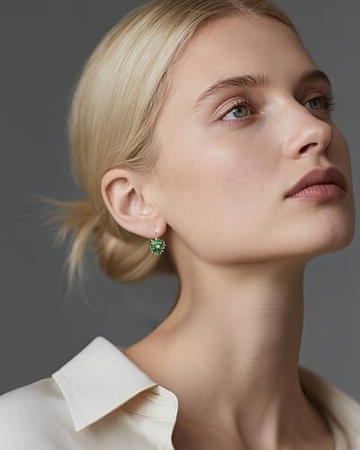Vintage 14K Gold Plated Flower Birthstone Earrings - Hypoallergenic Leverback Floral Earrings, Trendy Jewelry Gifts for Women - color: Emerald Green