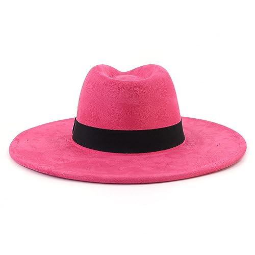 LIDHAY Big Wide Brim Fedora Hats for Women Men Western Suede Hat Panama Hat Outdoor Hats - color: Rose Red