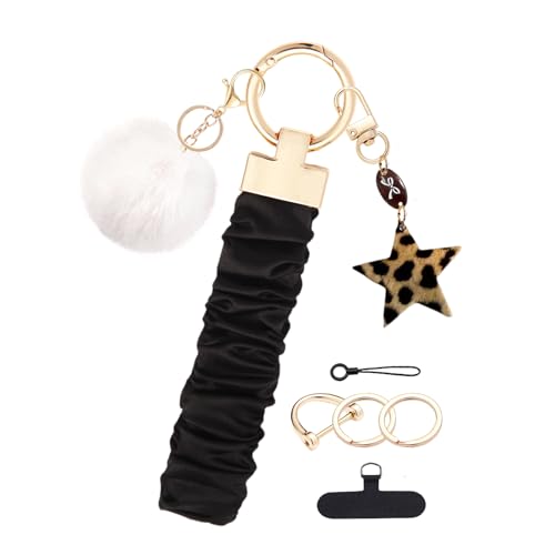 Keychain for Women Girls Bling Heart/Star/Strawberry Key Chain Accessories for Key/Backpack Bag Charm - color: Black Star