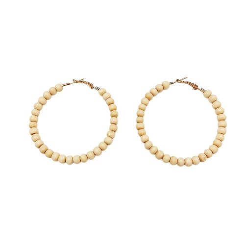 Bohemian Colorful Acrylic Resin Matte Beads Round Circle Hoop Drop Dangle Minimalist Chic Lightweight Earrings for Women Boho Geometric Beaded Statement Jewelry - color: beige