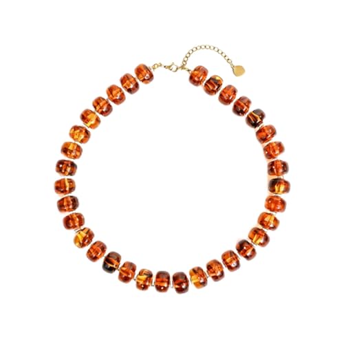 Colorful Chunky Beaded Choker Necklace for Women, Amber Brown Multicolor Resin Statement Necklace, Boho Summer Beach Jewelry for Vacation Festival Party