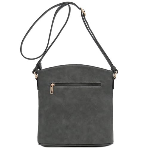 ALYSSA Triple Zip Pocket Large Crossbody Bag - color: Dark Gray