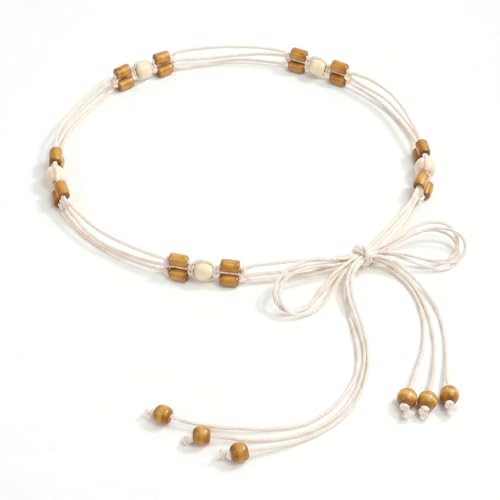 LIMHOO Women's Boho Braided Belt Adjustable Beaded Rope Waist Belts for Dresses - color: 583 Brown