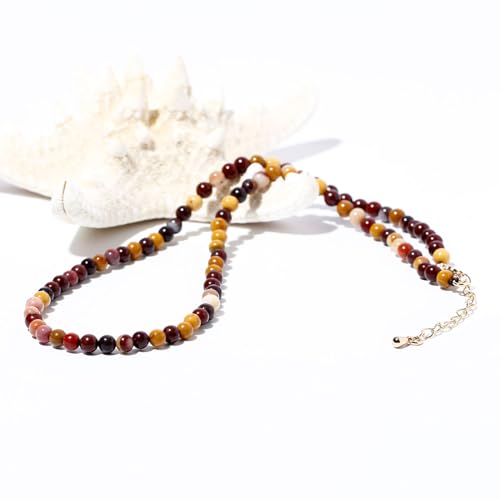 Simple Choker Necklace for Women Real Stone and Crystals Necklaces 4mm Beaded Choker Jewelry Meditation Gift for Women (16"+2") - style: Egg Yolk Stone