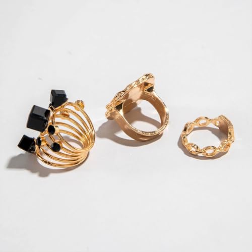 Chunky Gold and Black Two-tone Enamel Drip Band Rings Set for Women, Vintage Statement Large Crystal CZ Ring Big Party Prom Jewelry Gift Accessories - color: Black -Gold