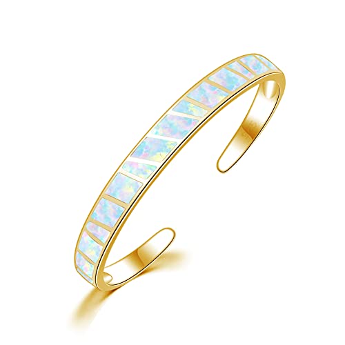 CiNily Womens Cuff Bracelet,Opal Bangle Bracelets Gold Plated Hypoallergenic Ladies Gemstone Open Cuff Bangle Bracelet - color: yellow gold