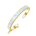 CiNily Womens Cuff Bracelet,Opal Bangle Bracelets Gold Plated Hypoallergenic Ladies Gemstone Open Cuff Bangle Bracelet - color: yellow gold