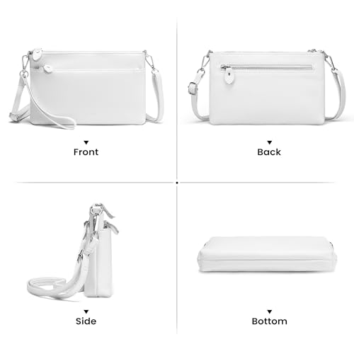 befen Genuine Leather Wristlet Clutch Wallet Purses with RFID Blocking, Small Crossbody Bags Shoulder Handbag for Women - color: White