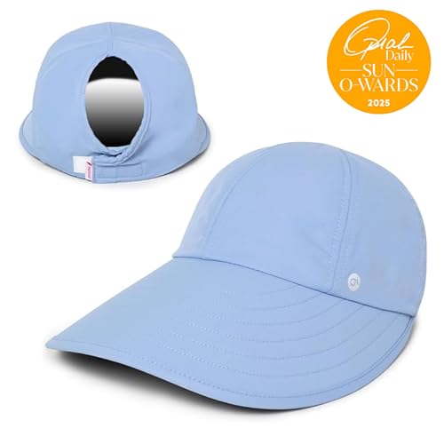 Ponyflo Sunblocker Wide Brim Hat, Patented Women’s Ponytail Sun Hat for Adults, UPF 50 Sun Protection - color: Dusty Blue