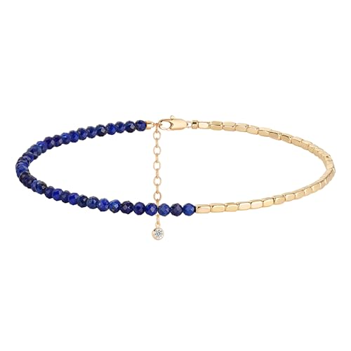 MYEARS Women Beaded Bracelet Gold Gemstone 14K Simple Dainty Handmade Chain Everyday Boho Beach Jewelry - style: Lapis Lazuli