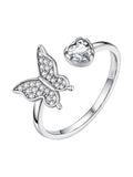 Bestyle 925 Sterling Silver Butterfly Ring Hypoallergnic Adjustable Birthstone Rings for Women Butterfly Jewelry Gifts for Anniversary Mothers' Day Birthday - color: 04.April (Diamond)