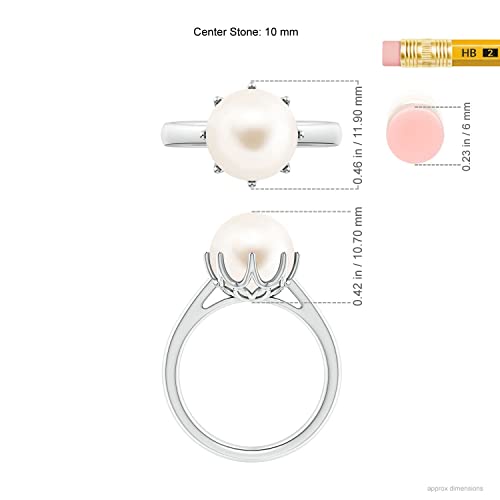 Angara Freshwater Pearl Crown Ring in Silver/14K Solid Gold/Platinum | Freshwater Pearl Solitaire Ring for Women | June Birthstone, Anniversary Jewelry Gift - color: Silver, size: 9.5