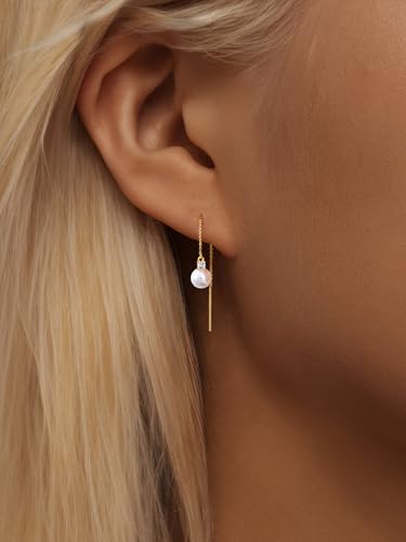 NECOCY Gold Dangle Earrings for Women Non Tarnish 14K Gold Plated Drop Wedding Hypallergenic Earring Dainty Long Hanging Chain CZ Pearl Threader Earrings Trendy Silver Plated Jewelry for Women - style: Gold&Style6