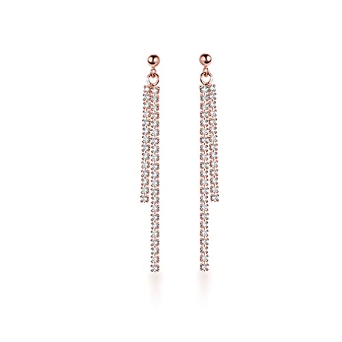 SLUYNZ 925 Sterling Silver Simulated Diamond Drop Earrings Linear Dangle Earrings for Women Teens Eelgant Wedding Bridal Prom Earrings Dainty CZ Long Dangling Earrings Tassel 4.5 cm/7.5 cm - color: C-Rose Color-4.5cm