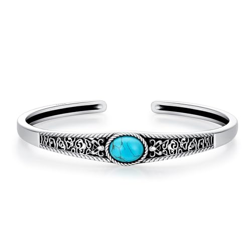 Genuine Turquoise Bracelet Cuff Bracelet for Women Mom 925 Sterling Silver Natural Turquoise Bangles Vintage Bracelet Boho Jewelry for Birthday Christmas Mother's Day Valentine's Day - style: Cloud