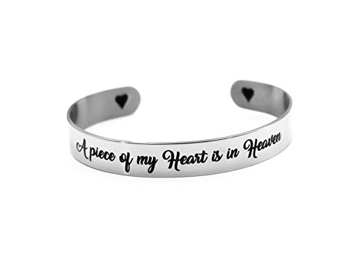 Memorial cuff bracelet, "A piece of my Heart is in Heaven", Memorial Jewelry, Loss Of Loved One, Loss of Baby, In loving Memory