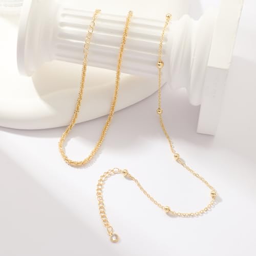 MIDEEO Gold/Silver Ankle Bracelets for Women,14K Gold Anklets for Women Waterproof Cuban Link Heart Beads Herringbone Rhinestone Anklets Set Layered Anklet Bracelets for Women Gold Jewelry Gift - style: 2Pcs Anklets B-Gold