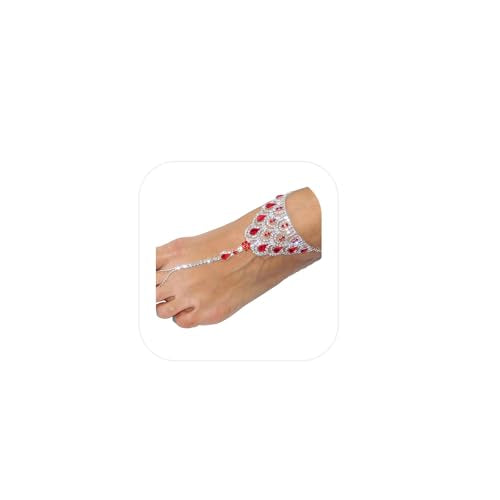1Pair Summer Beach Water Drop Anklet Rhinestone Toe Ring Foot Chain Bridal Crystal Barefoot Anklet Sandal High Heels Accessories for Women - color: Red